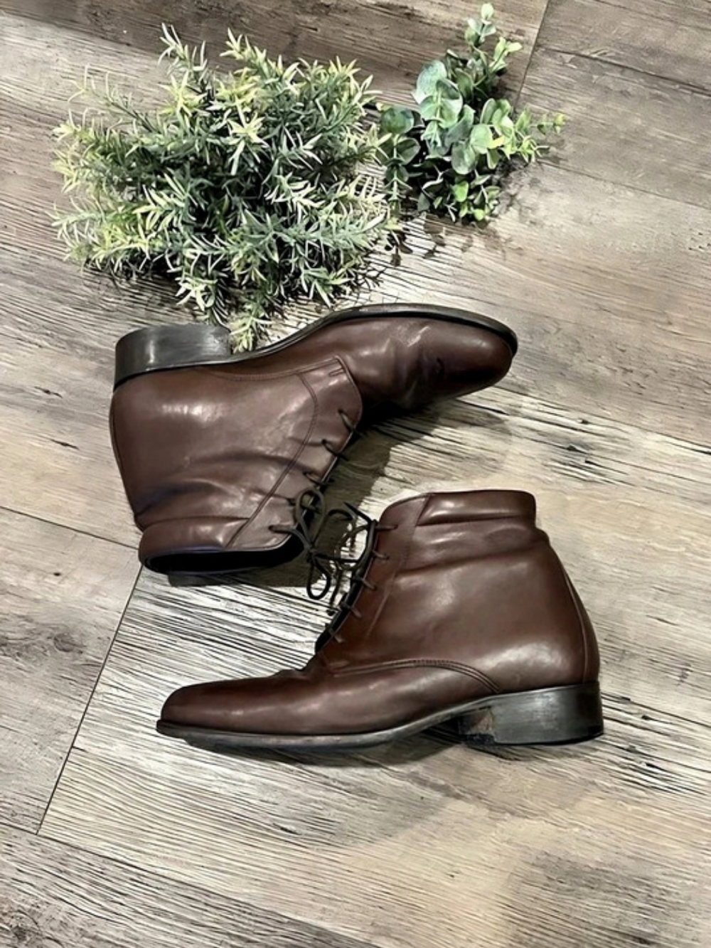 Vintage 50s-60s Leather Lace-Up Boots Brown US M6 / W7.5 Unisex